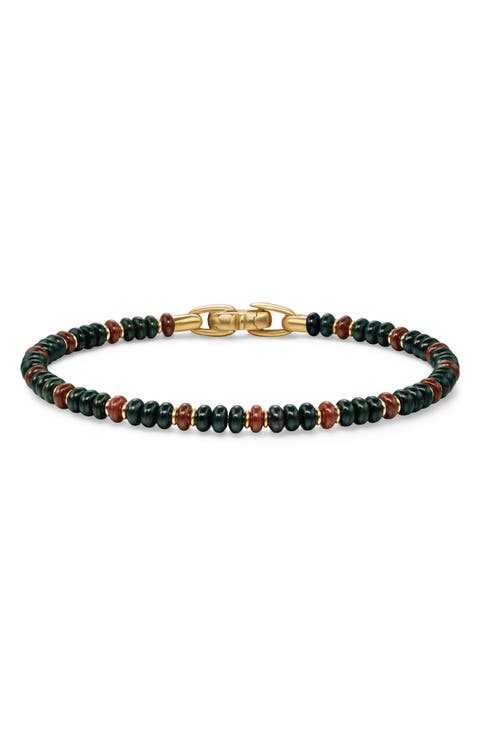 Men's Spiritual Beads Bracelet in 18K Yellow Gold with Bloodstone and Red Jasper