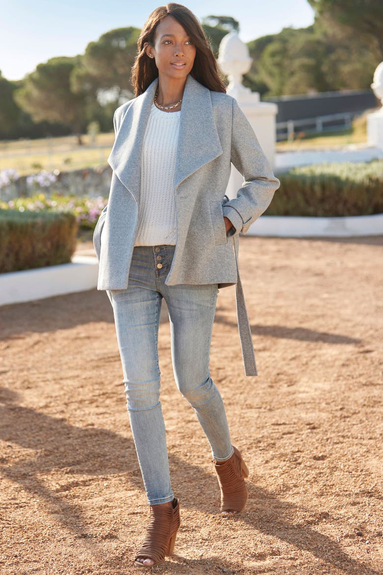 Short Belted Coat, Alternate, color, Grey-Mottled