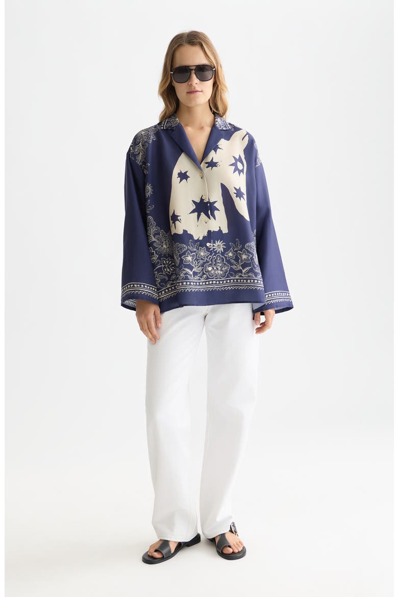 Relaxed Fit Mixed Print Button-Up Shirt, Alternate, color, HORSE BANDANA DRESS BLUES