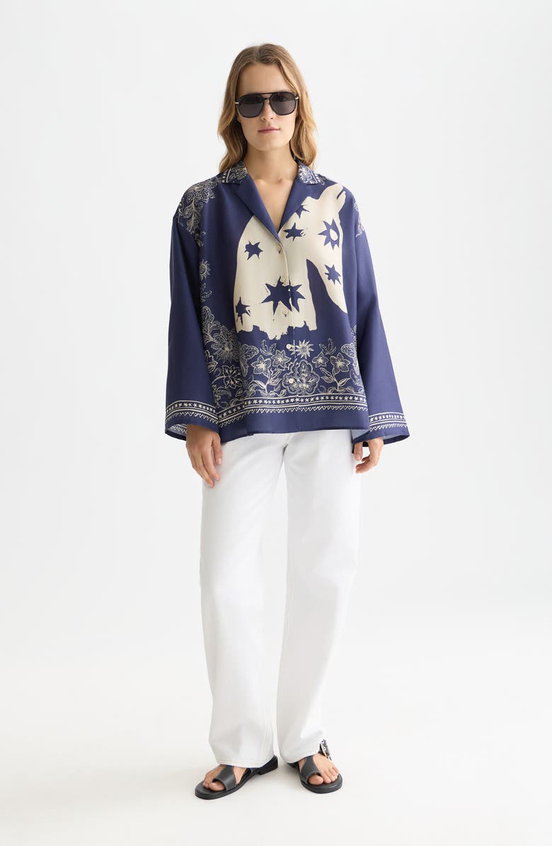 Scotch & Soda Relaxed Fit Mixed Print Button-Up Shirt, Alternate, color, Horse Bandana Dress Blues