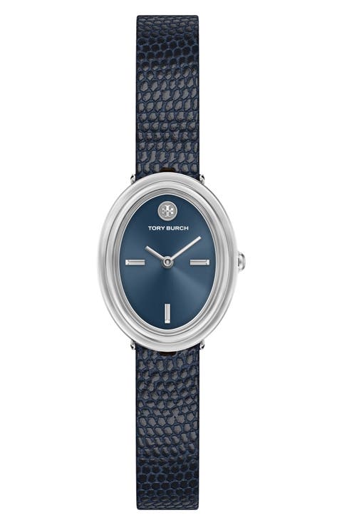 The Oval Leather Strap Watch, 22mm x 28mm
