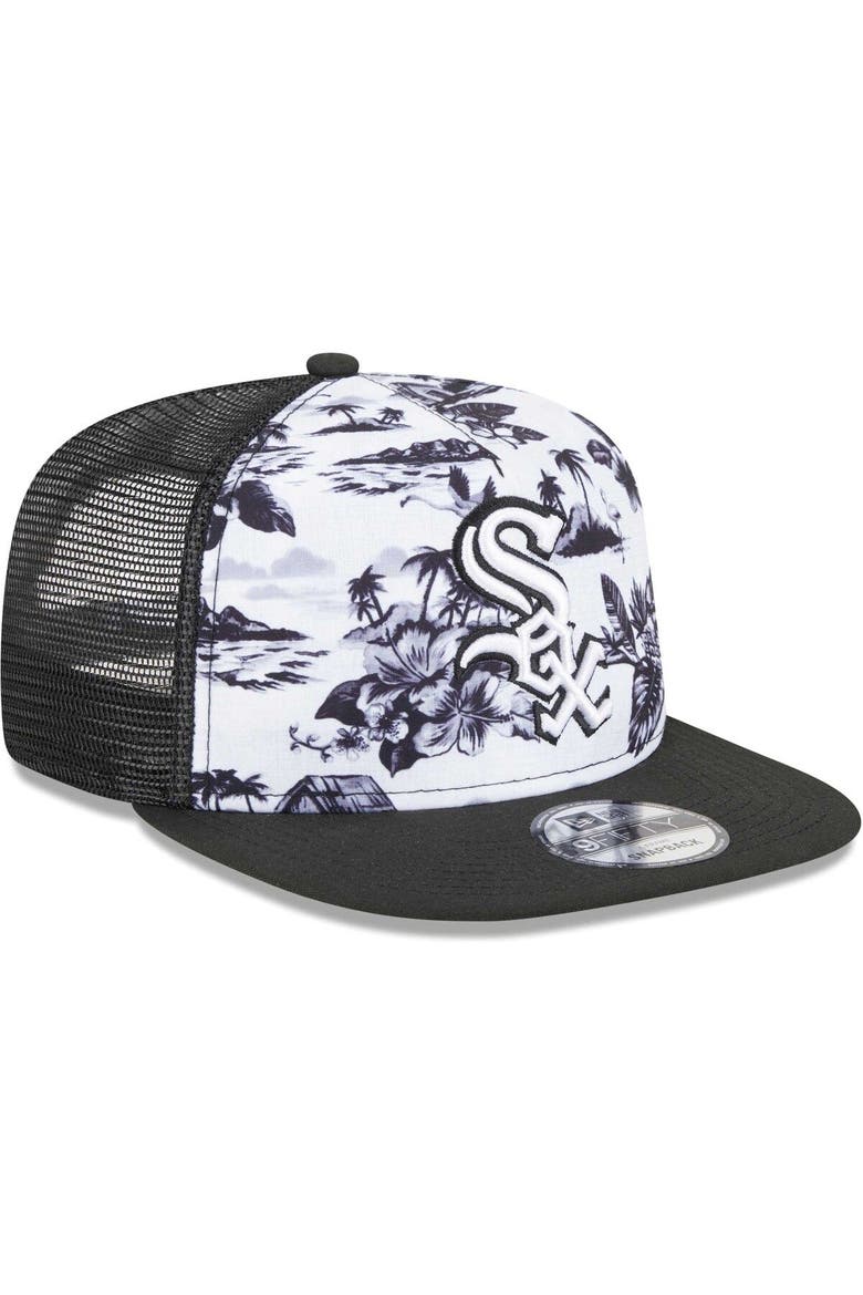 Men's New Era White/Black Chicago White Sox Vacay 2.0 A-Frame Trucker 9FIFTY Snapback Hat, Alternate, color, White