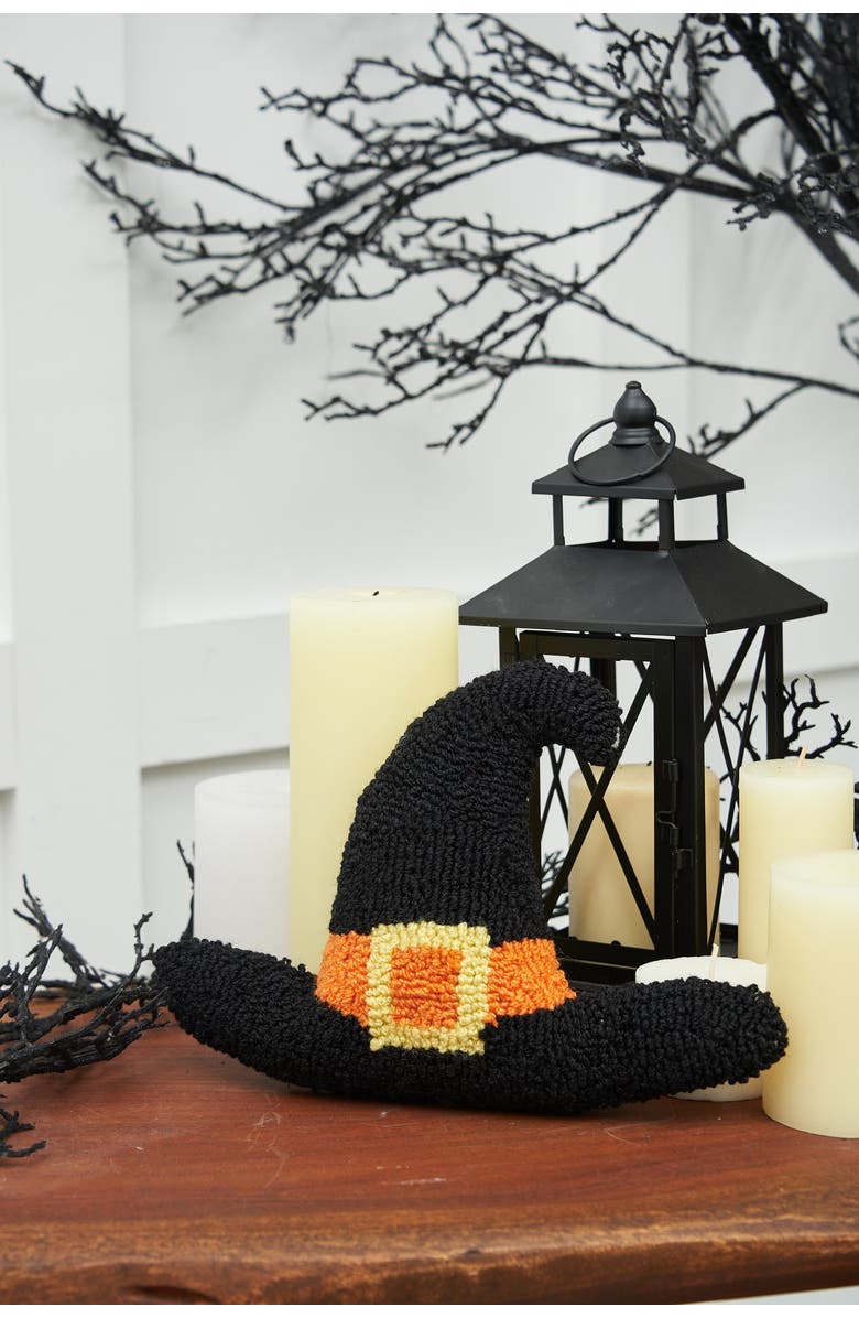 C&F Home Witch Hat Shaped Halloween Hooked Accent Throw Pillow 8" x 12", Alternate, color, Black