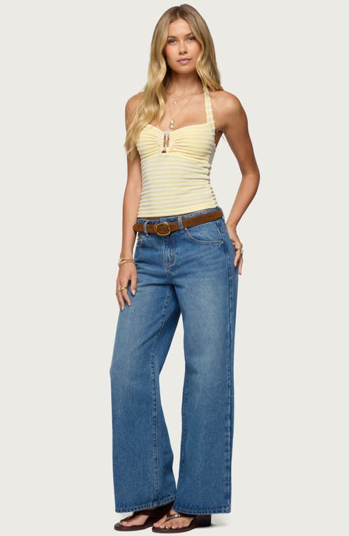 Edikted Lovina Textured Stripe Halter Top In Yellow