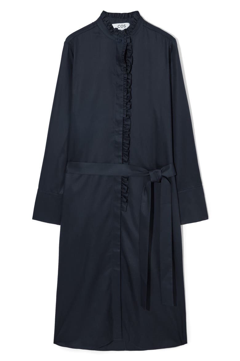 Ruffle Long Sleeve Tencel® Lyocell & Cotton Shirtdress, Alternate, color, BLUE DARK