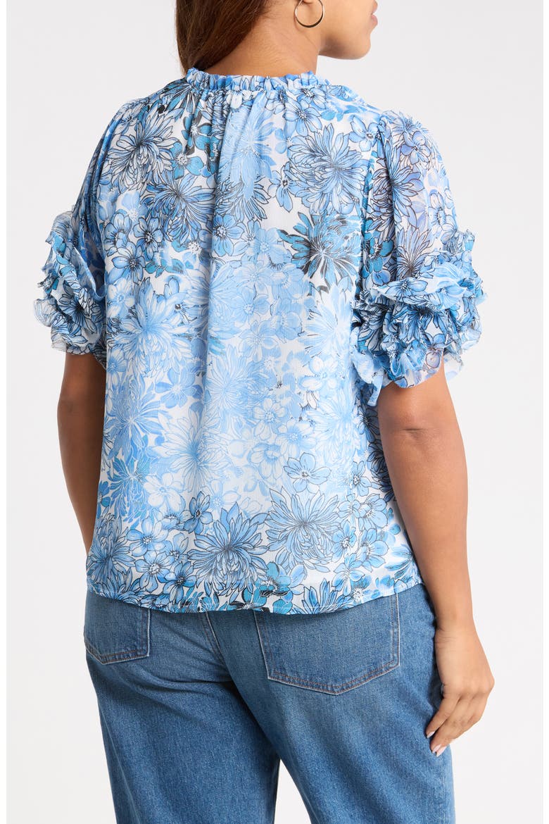 Tierra Endry Ruffle Floral Top, Alternate, color, BLUES