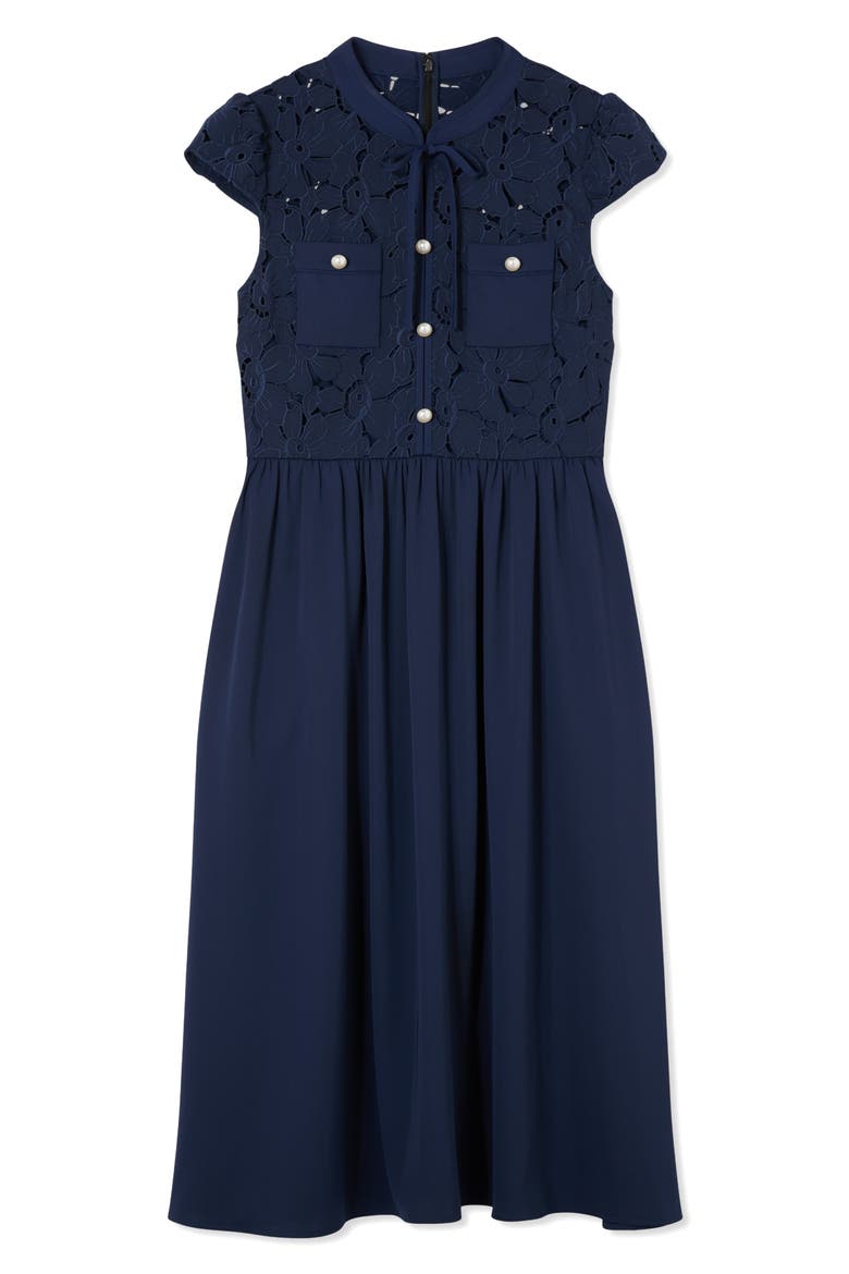 Paige Bow Detail Mixed Media Dress, Alternate, color, NAVY
