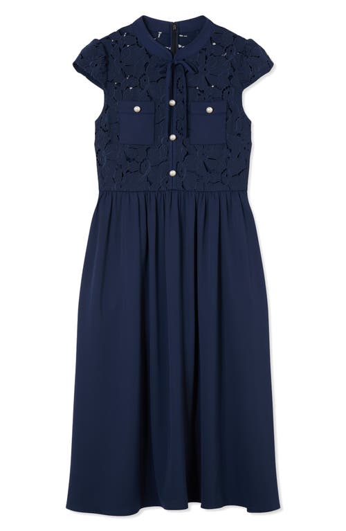 Lk Bennett Paige Bow Detail Mixed Media Dress In Blue