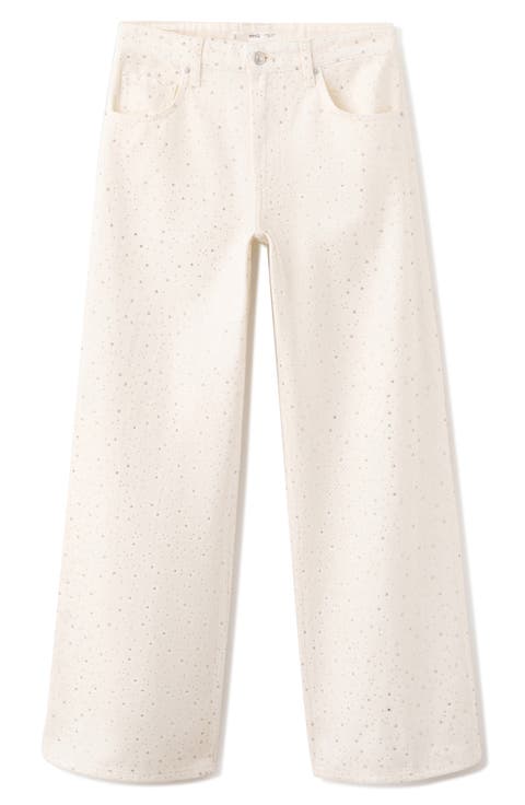 Rhinestone Embellished Wide Leg Jeans