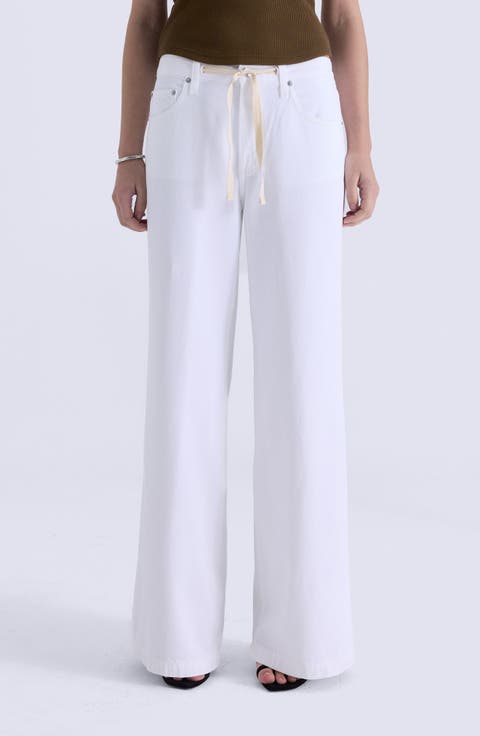 Jadyn Drawstring Mid Rise Palazzo Jeans (Optic White)