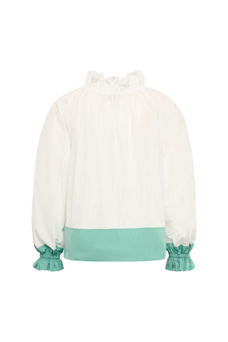 Taffeta Blouse With Bloon Sleeves And Bow, Alternate, color, White / Green