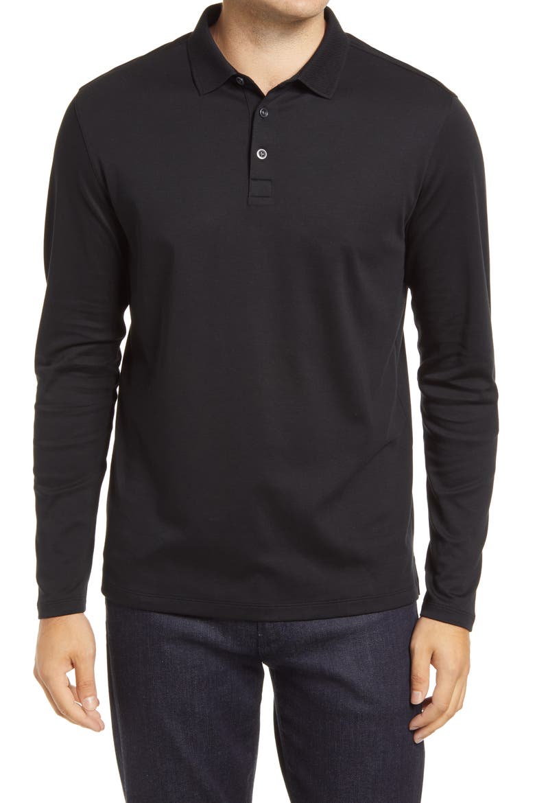 Georgia Long Sleeve Polo, Main, color, BLACK