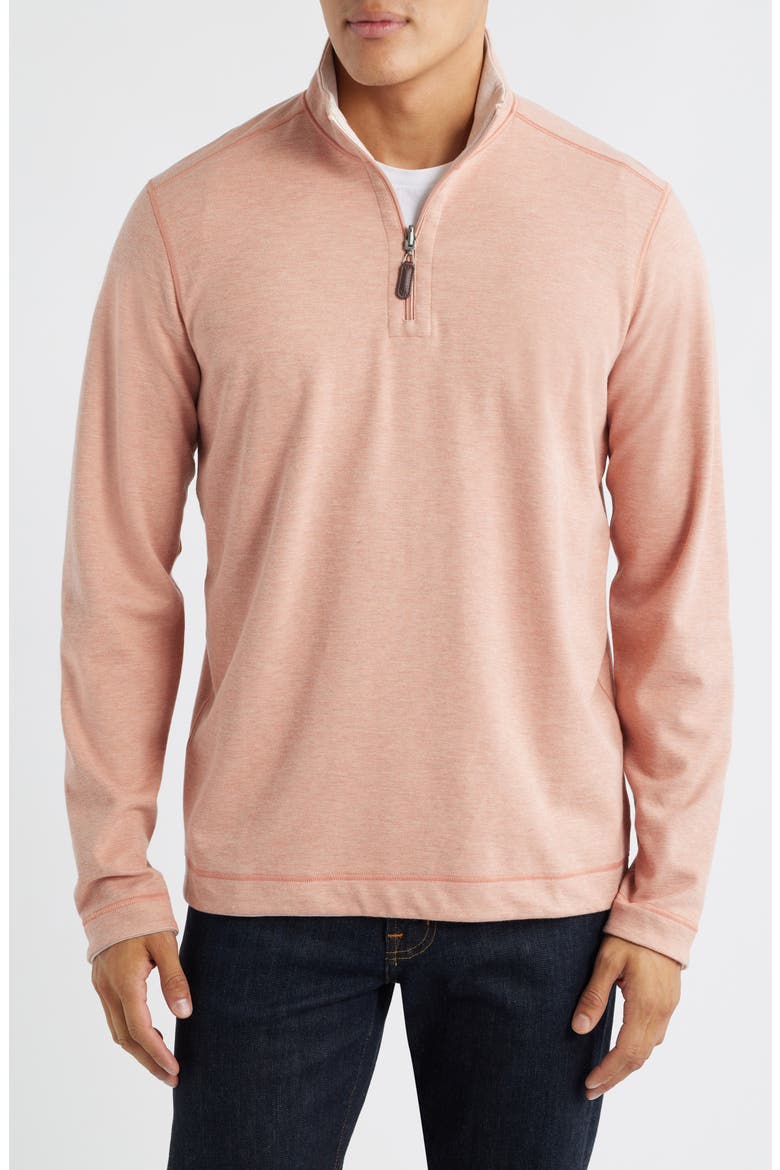 Icon Reversible Cotton Blend Quarter Zip Pullover, Main, color, PEACH/ WHITE