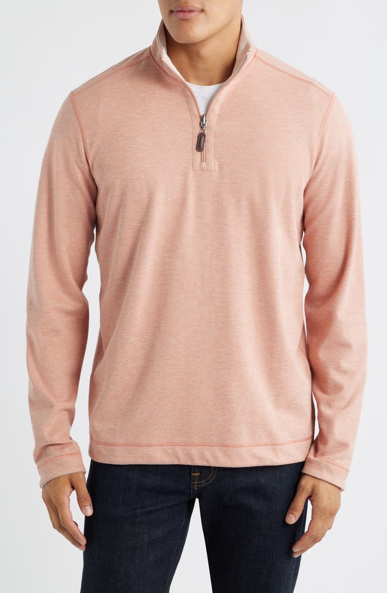 Johnston & Murphy Icon Reversible Cotton Blend Quarter Zip Pullover, Main, color, Peach/ White