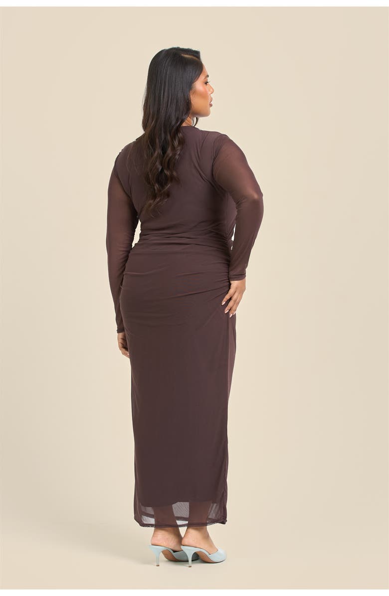 FASHION-SZN CURVE Elegant Mesh Maxi Dress, Alternate, color, Brown