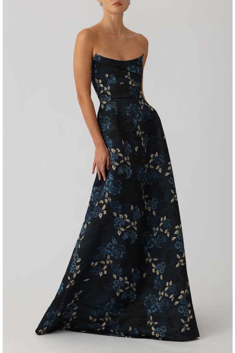 Anika Pleated Strapless Satin Ballgown, Alternate, color, MIDNIGHT BLUE