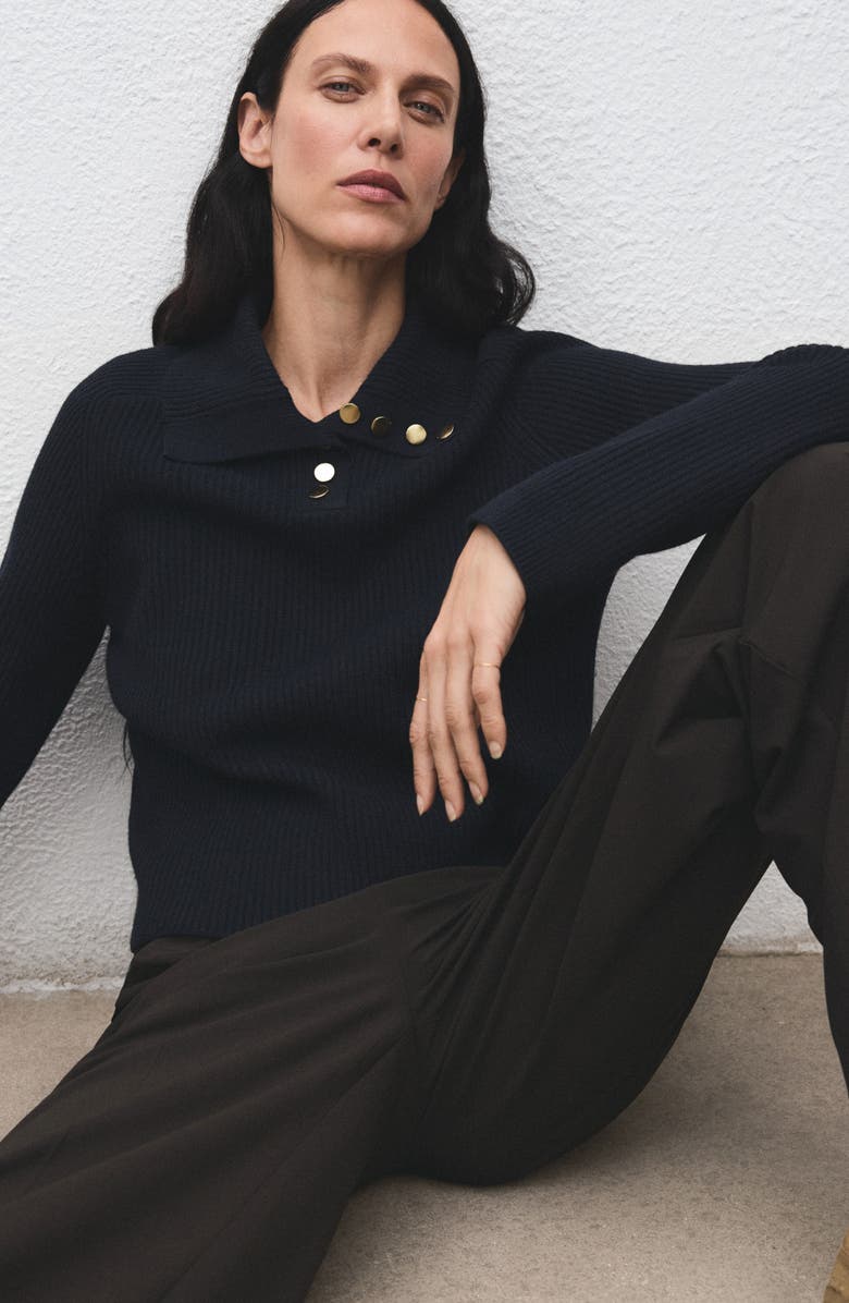 MANGO Ribbed Polo Sweater, Alternate, color, Dark Navy