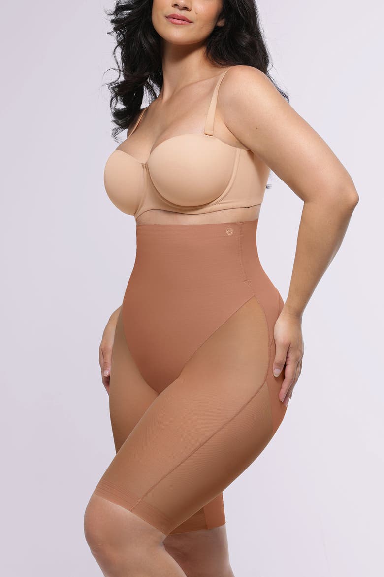 MeshSmooth Butt-Lifting Above-Knee Short, Alternate, color, Bronze