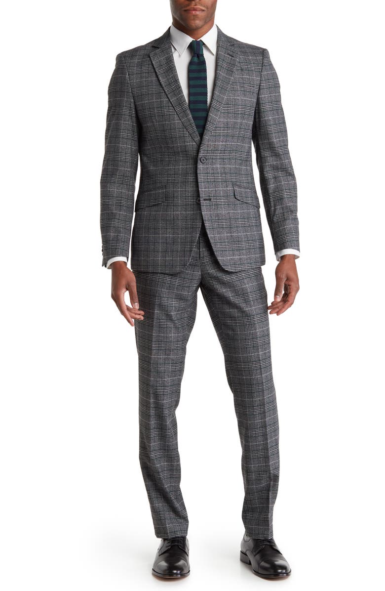 SAVILE ROW CO Textured Plaid Two-Piece Suit, Main, color,