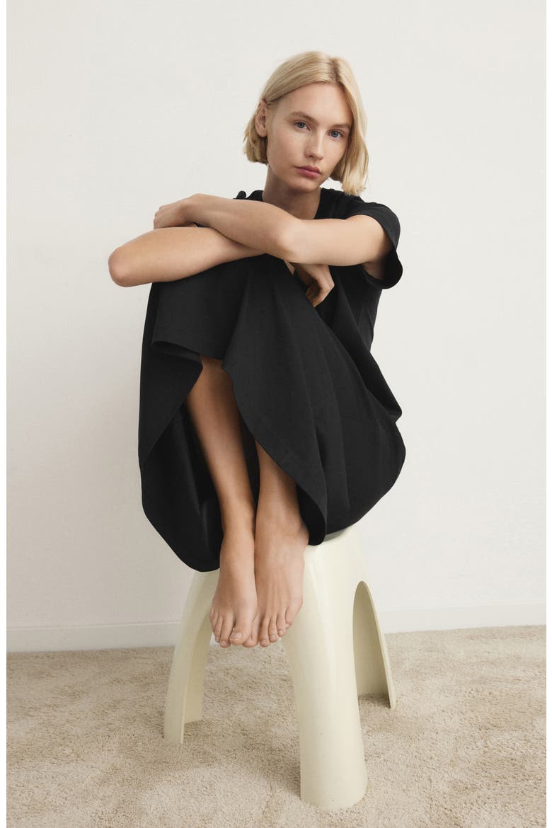 Short Sleeve Cotton Nightgown, Alternate, color, BLACK