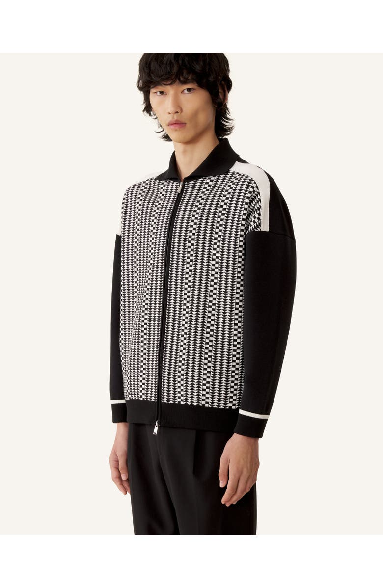 Lanvin Zip Jacket In Silk And Cotton Jacquard, Alternate, color, Black/Ecru