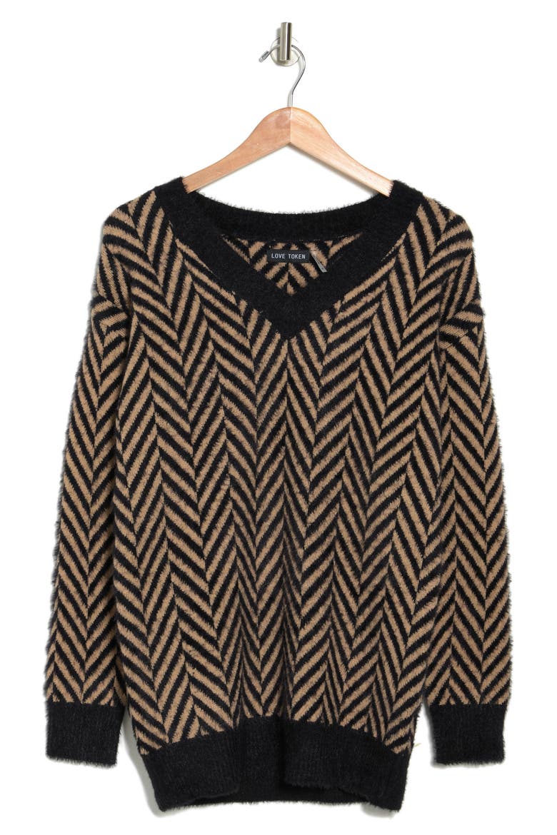 Danny V-Neck Sweater, Alternate, color, BLACK/CAMEL