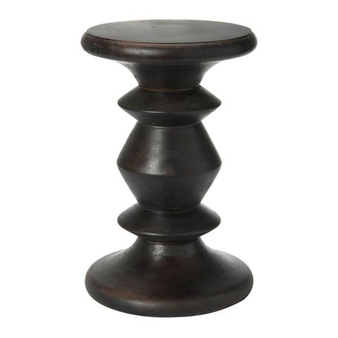 Berns Mid Century Modern Solid Wood End Table or Stool, Black Walnut Finish
