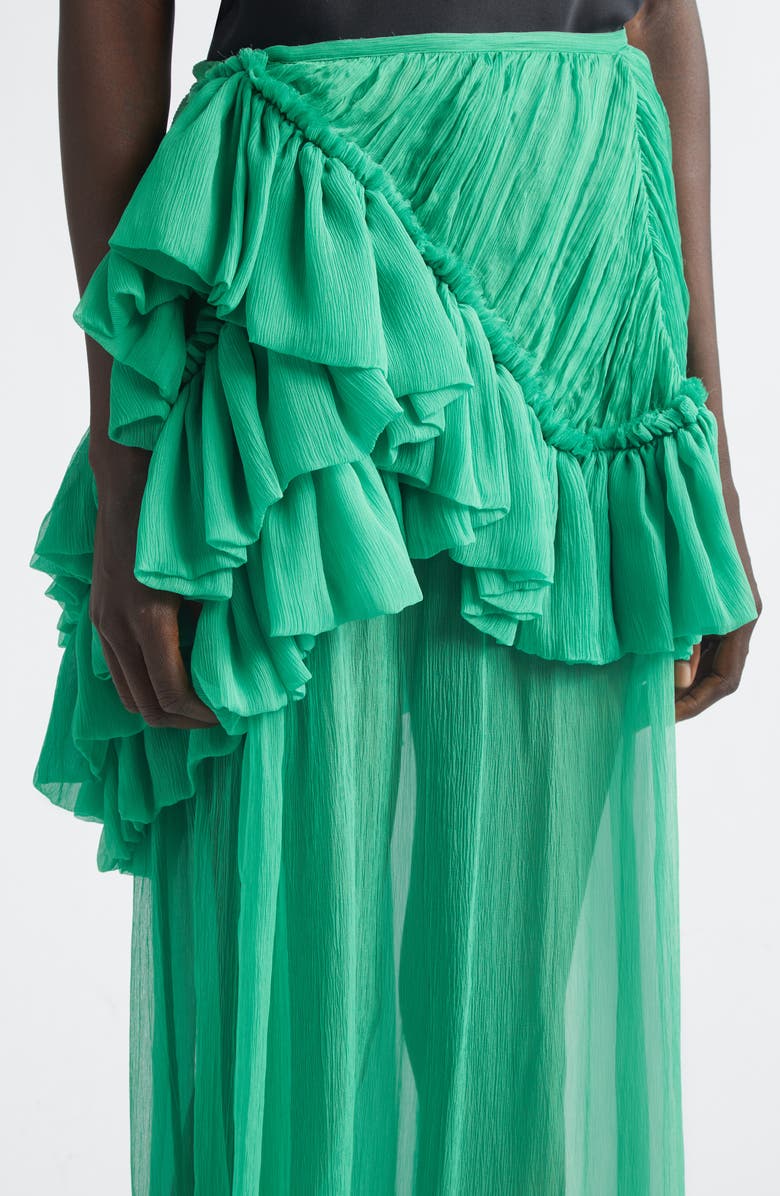Dries Van Noten Washed Mousseline Silk Ruffle Maxi Skirt, Alternate, color, Green