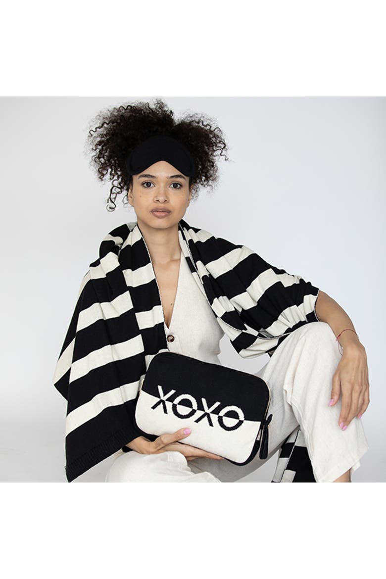 Dual Organic Cotton Travel Blanket and Eye Mask Set, Alternate, color, Black