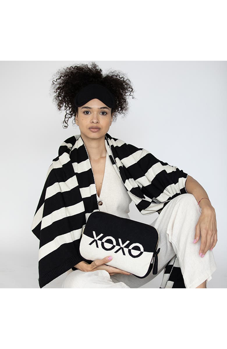 Pink Lemonade Dual Organic Cotton Travel Blanket and Eye Mask Set, Alternate, color, Black