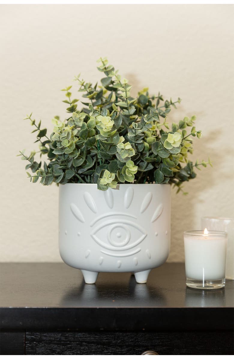 FLORA BUNDA Matte White 6" & 4.75" Evil Eye Ceramic Footed Planter- Set of 2, Alternate, color, 