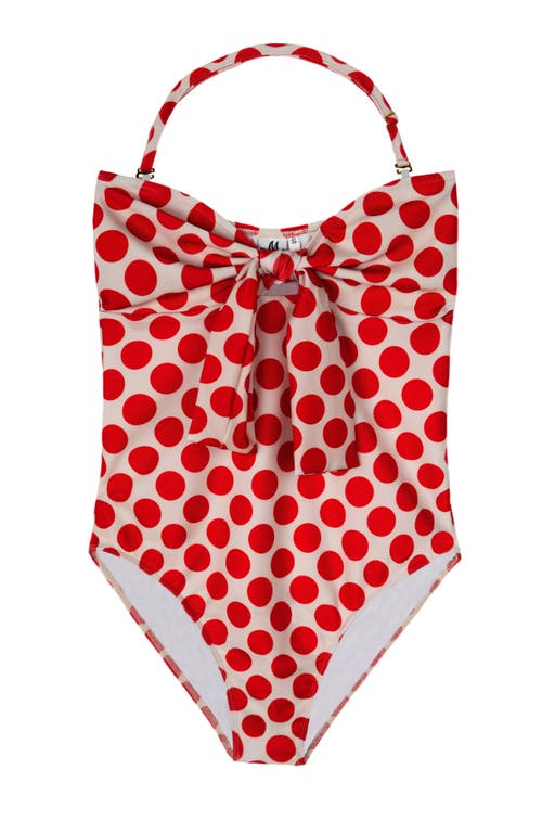 Mia Belle Girls Bowknot Red Polka Dot One Piece Swimsuit
