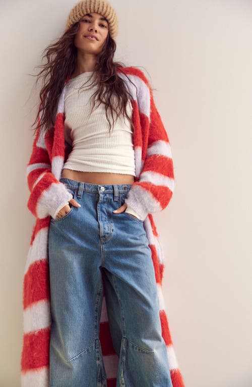Free People Mantra Stripe Oversize Longline Cardigan In Poppy Ice Combo