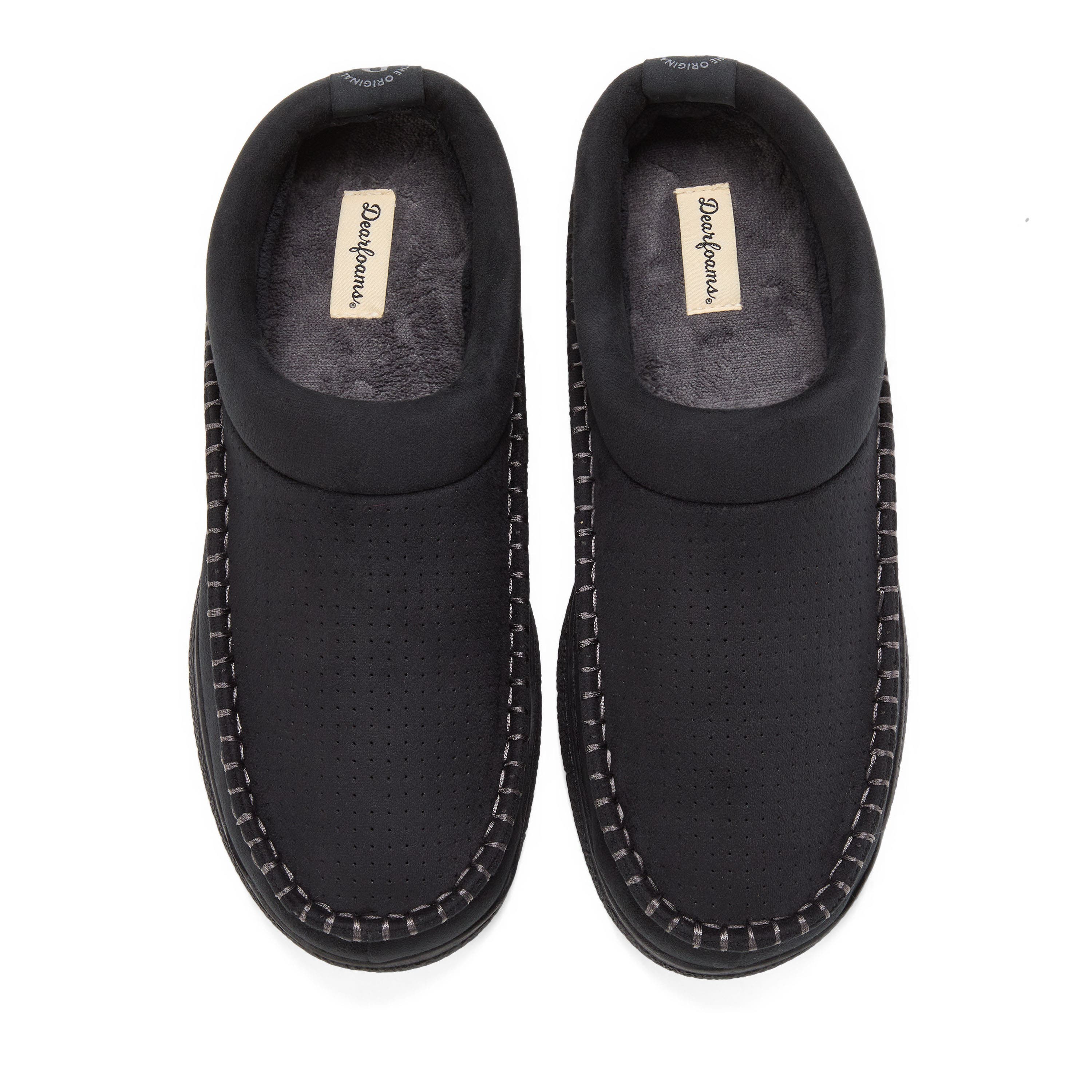 DEARFOAMS Thompson Moccasin Toe Clog Slipper, Alternate, color, Black Solid