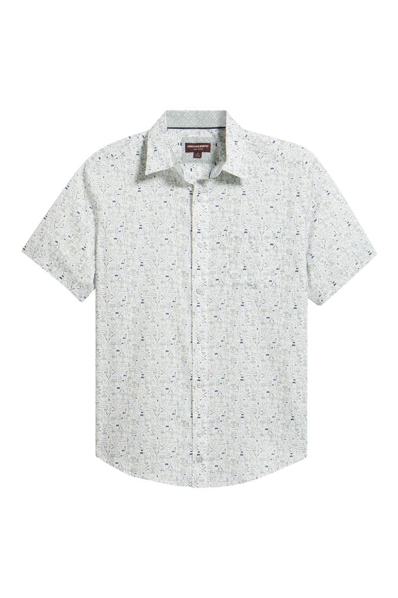 Logan Short Sleeve Button-Up Shirt, Alternate, color, WHITE / SAGE TEE TIME
