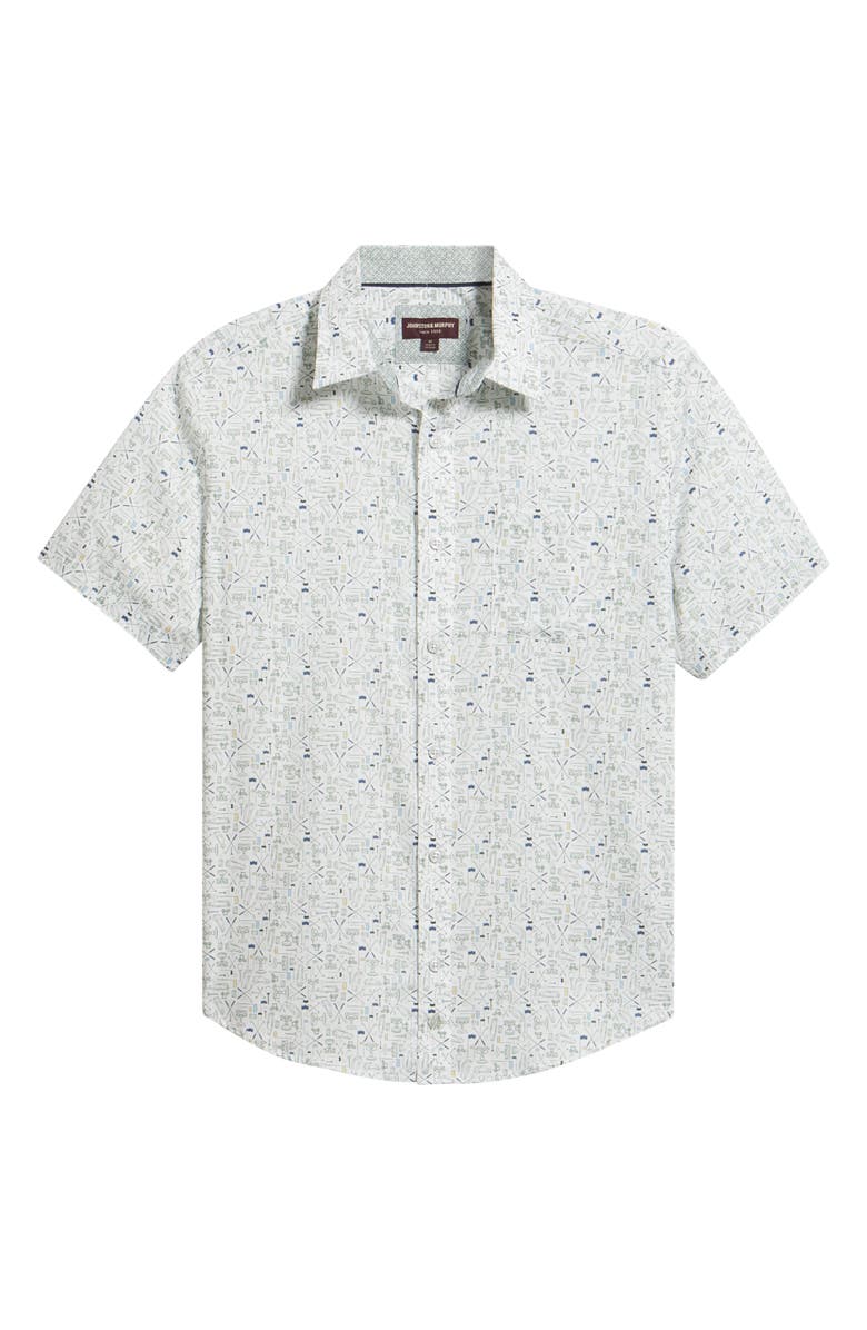 Johnston & Murphy Logan Short Sleeve Button-Up Shirt, Main, color, White / Sage Tee Time