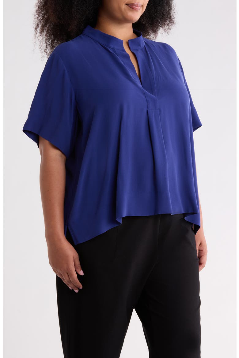 Split Neck Silk Short Sleeve Top, Alternate, color, INFTY