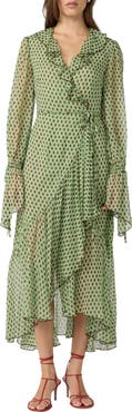Diane von Furstenberg Thena Polka Dot Ruffle Trim Wrap Midi Dress