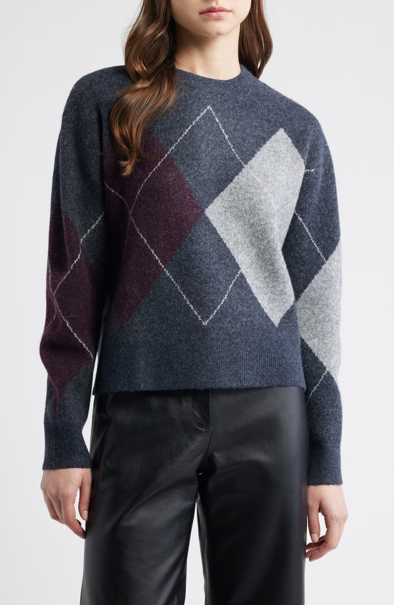 MANGO Rombon Argyle Sweater, Main, color, Medium Heather Grey