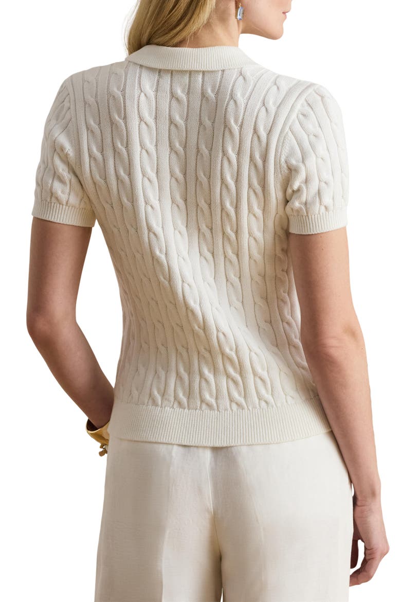 Natrissa Cable Stitch Cotton Polo Sweater, Alternate, color, WHITE