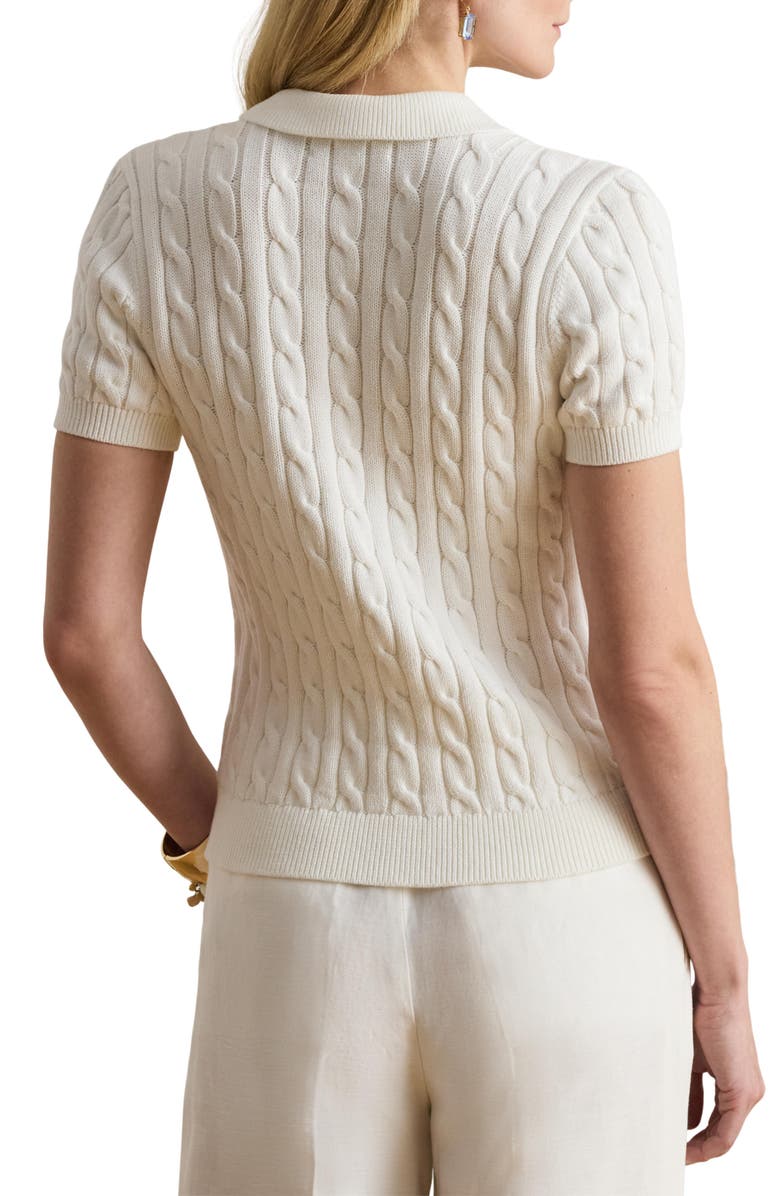 Lauren Ralph Lauren Natrissa Cable Stitch Cotton Polo Sweater, Alternate, color, White