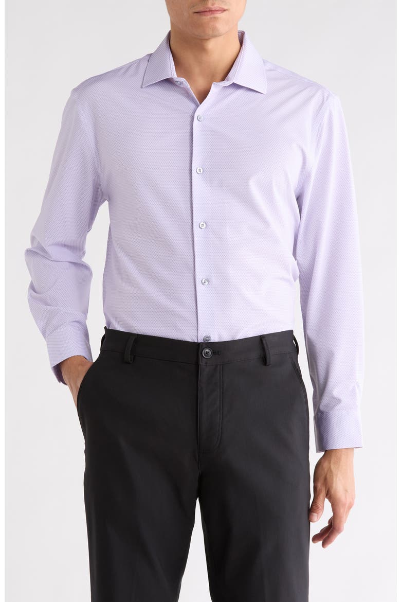 Slim Fit Geometric Print Performance Tech Dress Shirt, Main, color, LILAC