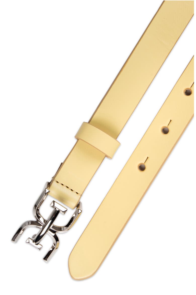 Double E Logo Slim Leather Belt, Alternate, color, YELLOW