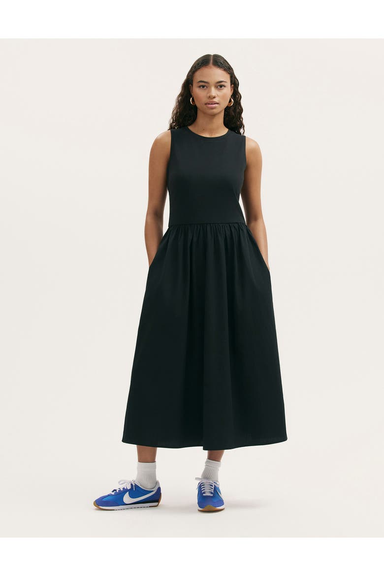 Georgie Cotton Sleeveless Midi Dress, Main, color, Black