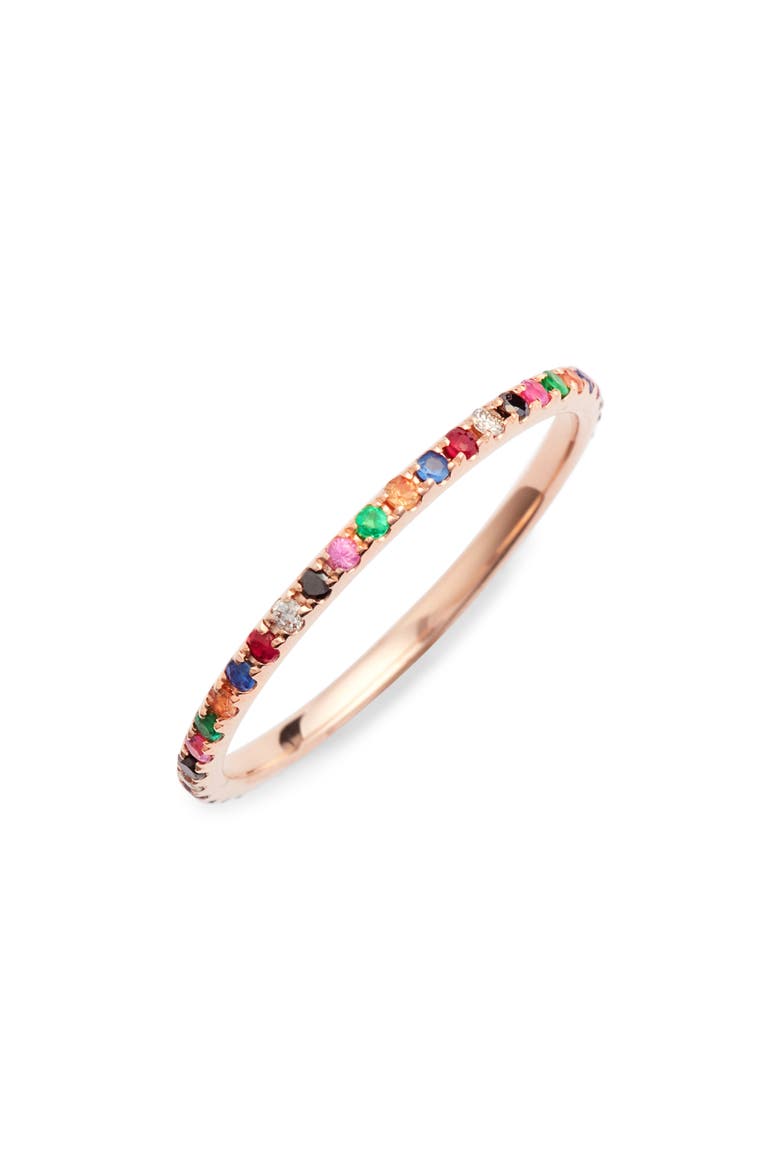 Rainbow Precious Gem Stack Ring, Main, color, ROSE GOLD