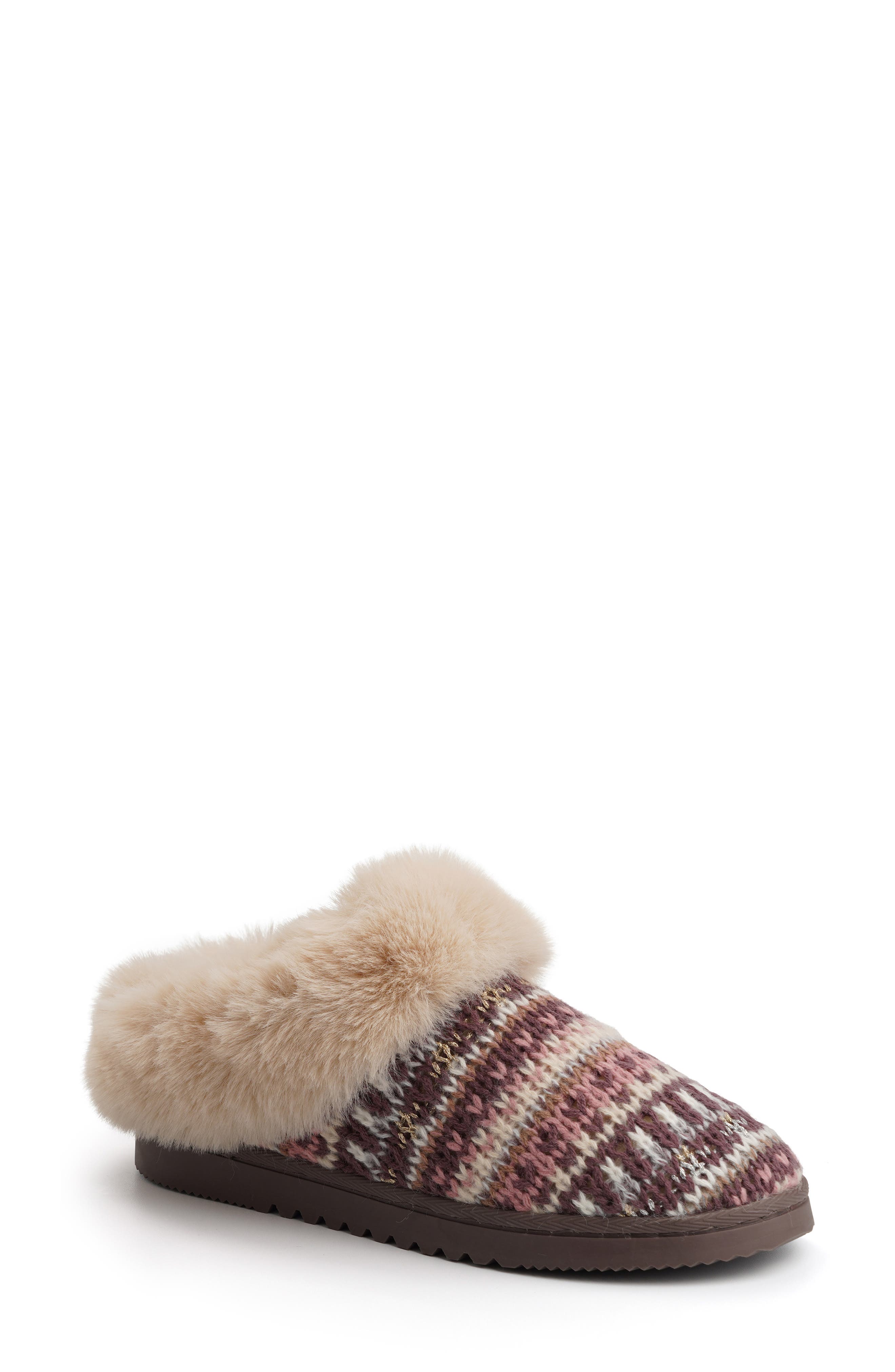 Knit Faux Fur Trim Clog Slipper