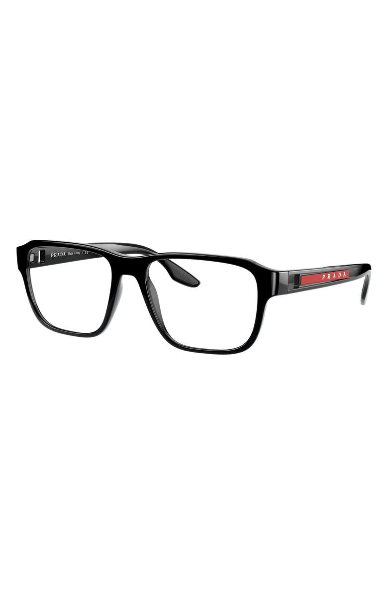 Prada Linea Rossa 54mm Rectangular Optical Glasses, Alternate, color, Black