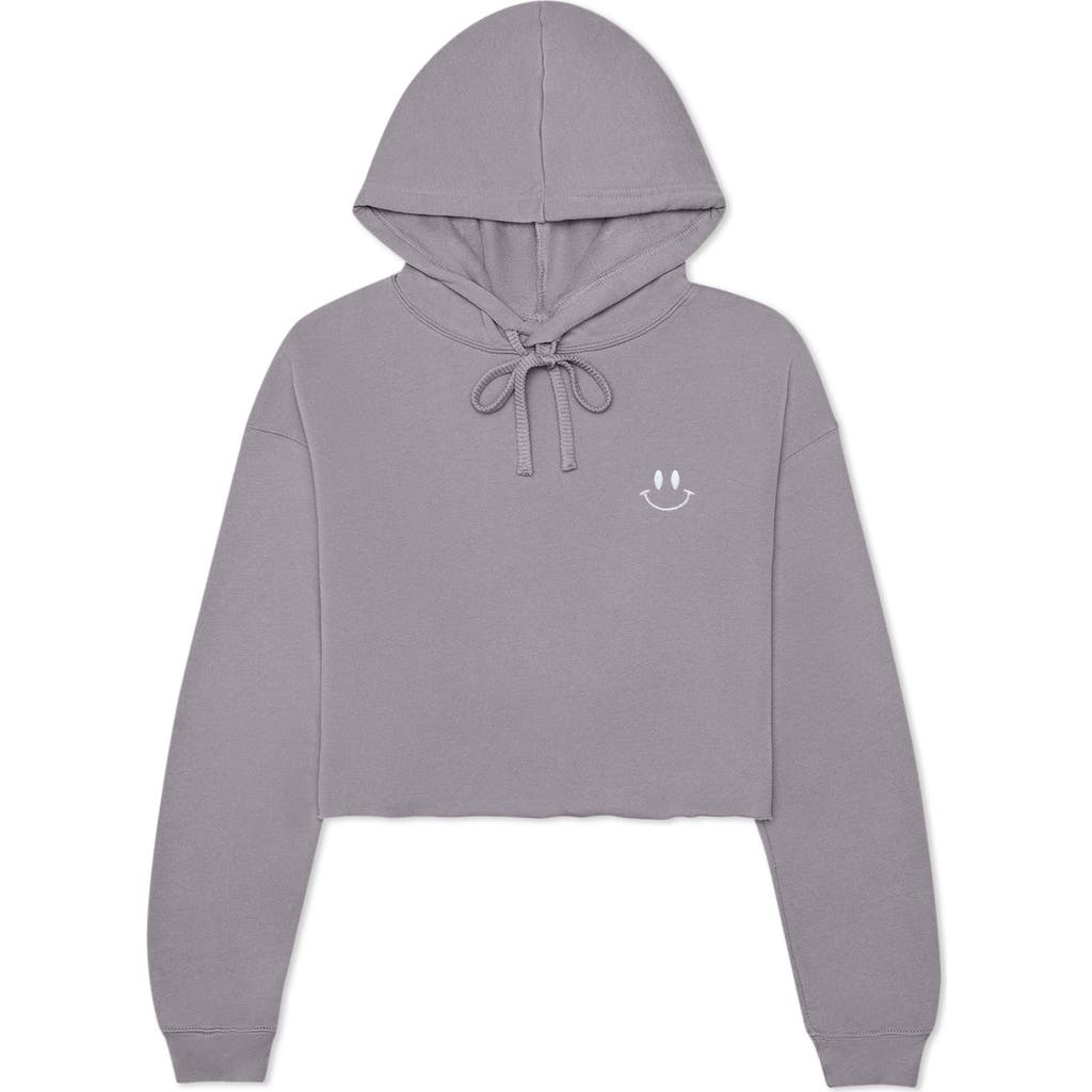 Dalix Smile Face Cropped Hoodie In Storm Gray