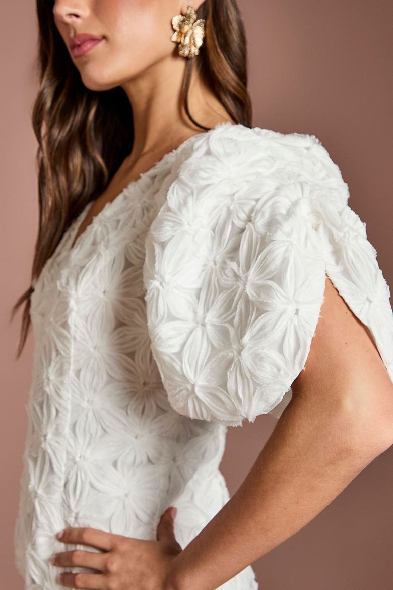 Floral Pleated Puff Sleeve Pencil Dress, Alternate, color, Ivory