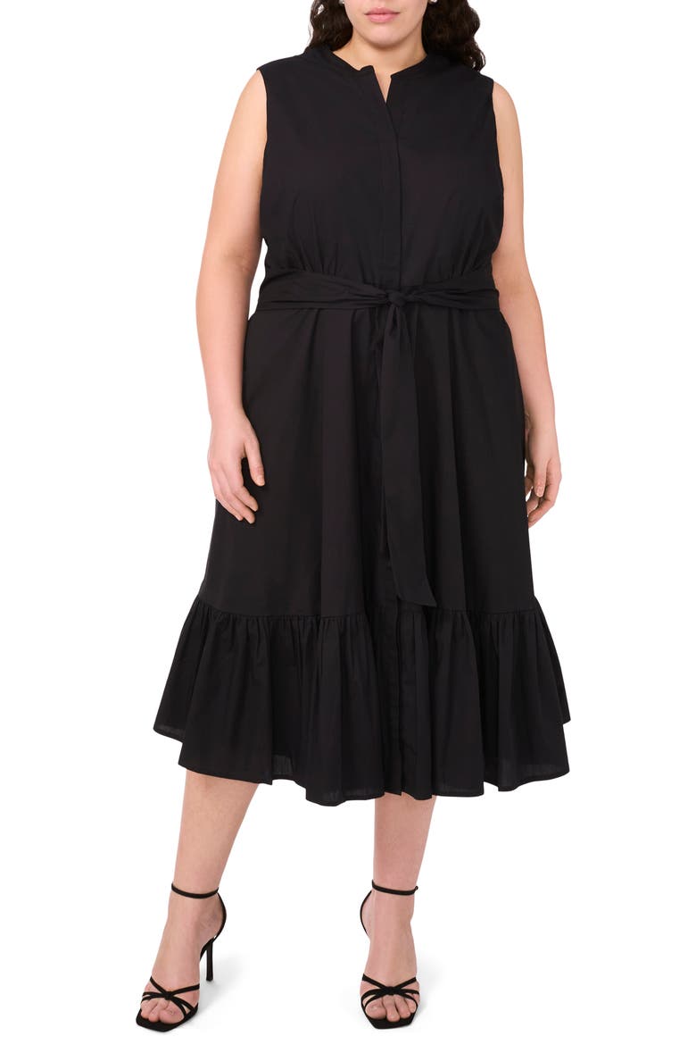 Tie Front Cotton Midi Sundress, Main, color, RICH BLACK
